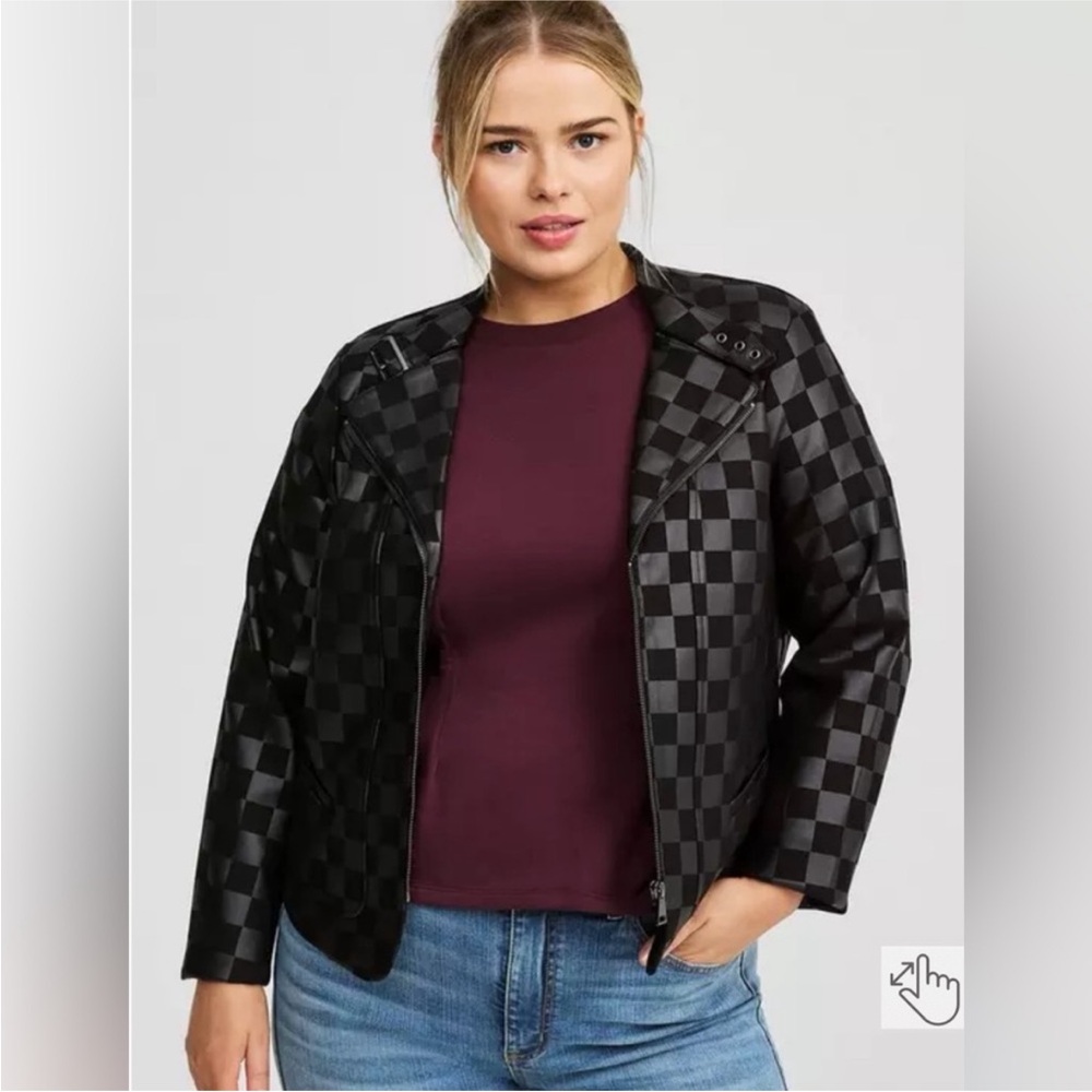 torrid Black Checkerboard Moto Jacket